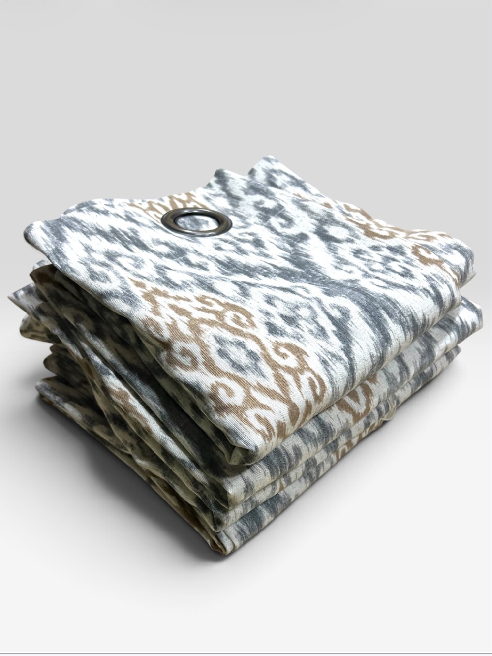 Neutral Ikat Pattern Curtain Panel - Grey & Tan